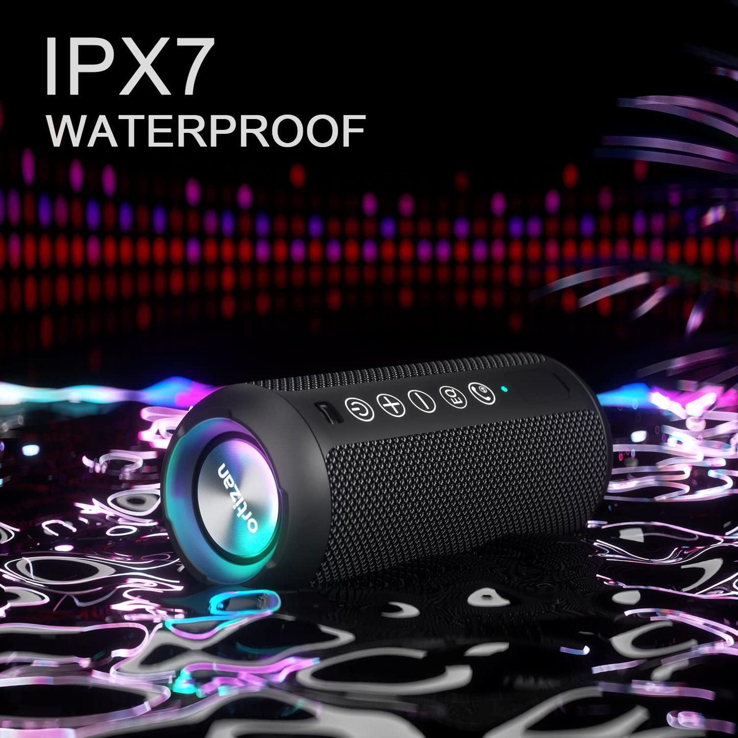 Ortizan Portable Bluetooth Speakers, IPX7 Waterproof Wireless Speaker with 24W Loud Stereo Sound, Deep Bass, Bluetooth 5.3, RGB Lights, Dual Pairing, 30H Playtime for Home, Outdoor, Party