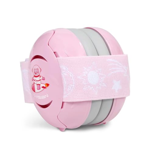 LYSIAN Pink Baby Ear Muffs Noise Cancelling with Elastic Headband, Baby Headphones Earmuffs for Infant Hearing Protection Sleeping, Nap, Travel, Games, Festival