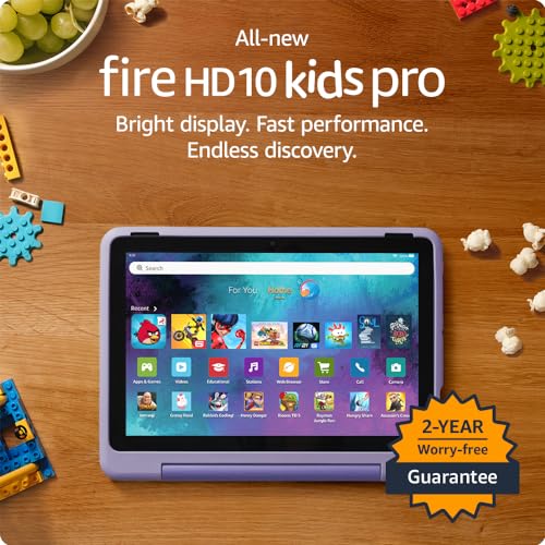 All-new Amazon Fire HD 10 Kids Pro tablet- 2023, ages 6-12 | Bright 10.1" HD screen | Slim case for older kids, ad-free content, parental controls, 13-hr battery, 32 GB, Happy Day