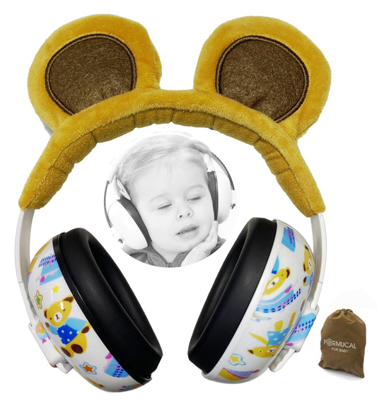 PORMUCAL Baby Ear Protection Ear muffs For 3 Months To 2+ Years Noise Reduction Hearing protection For Infant And Toddlers With Bear Ear. (Brown)